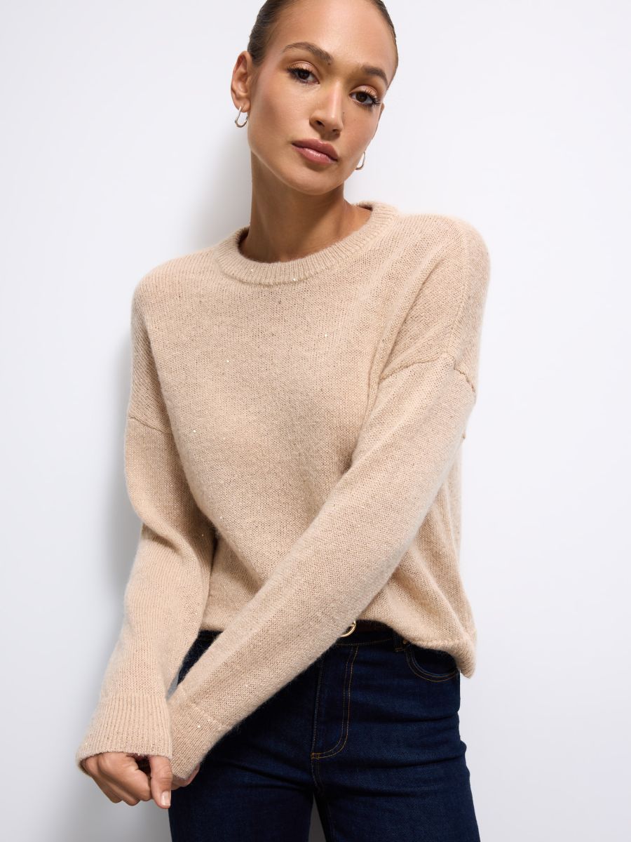 Beżowy sweter z moherem - beżowy - MOHITO