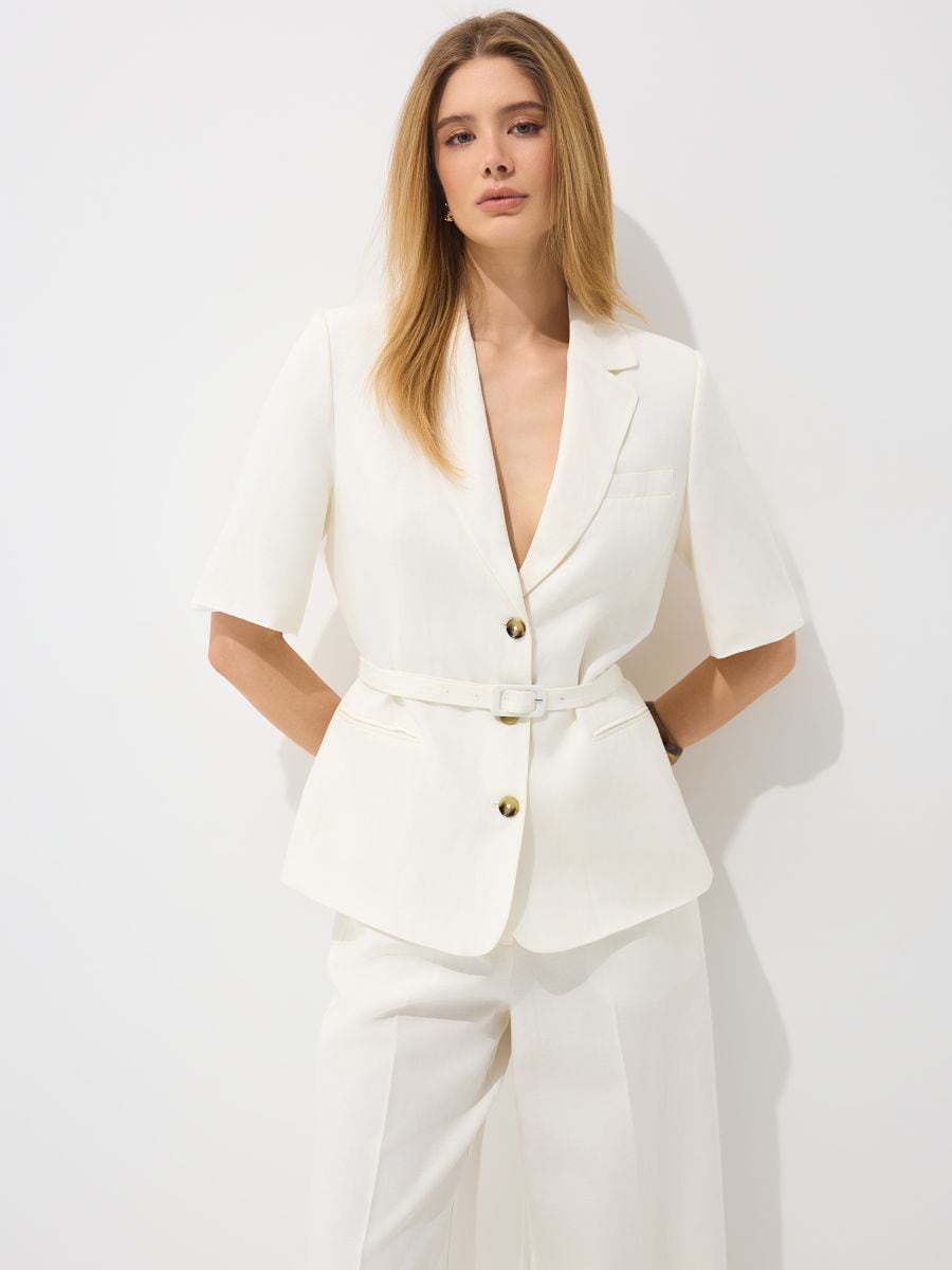 Marynarka z paskiem w talii Marynarka z paskiem w talii - kremowy - MOHITO
