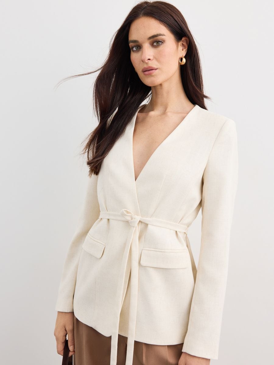 Sacou cu legare - Beige - MOHITO