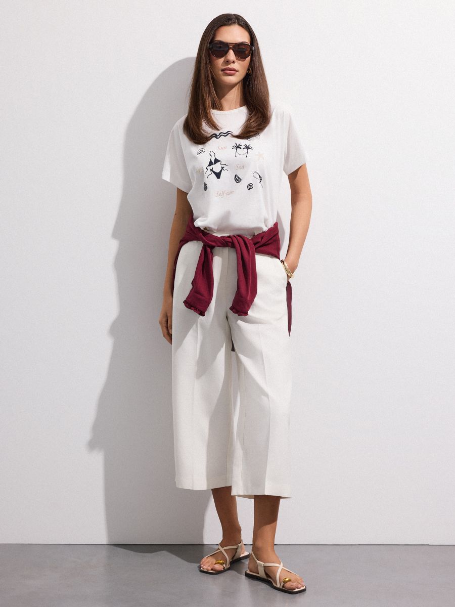 Spodnie culotte - kremowy - MOHITO