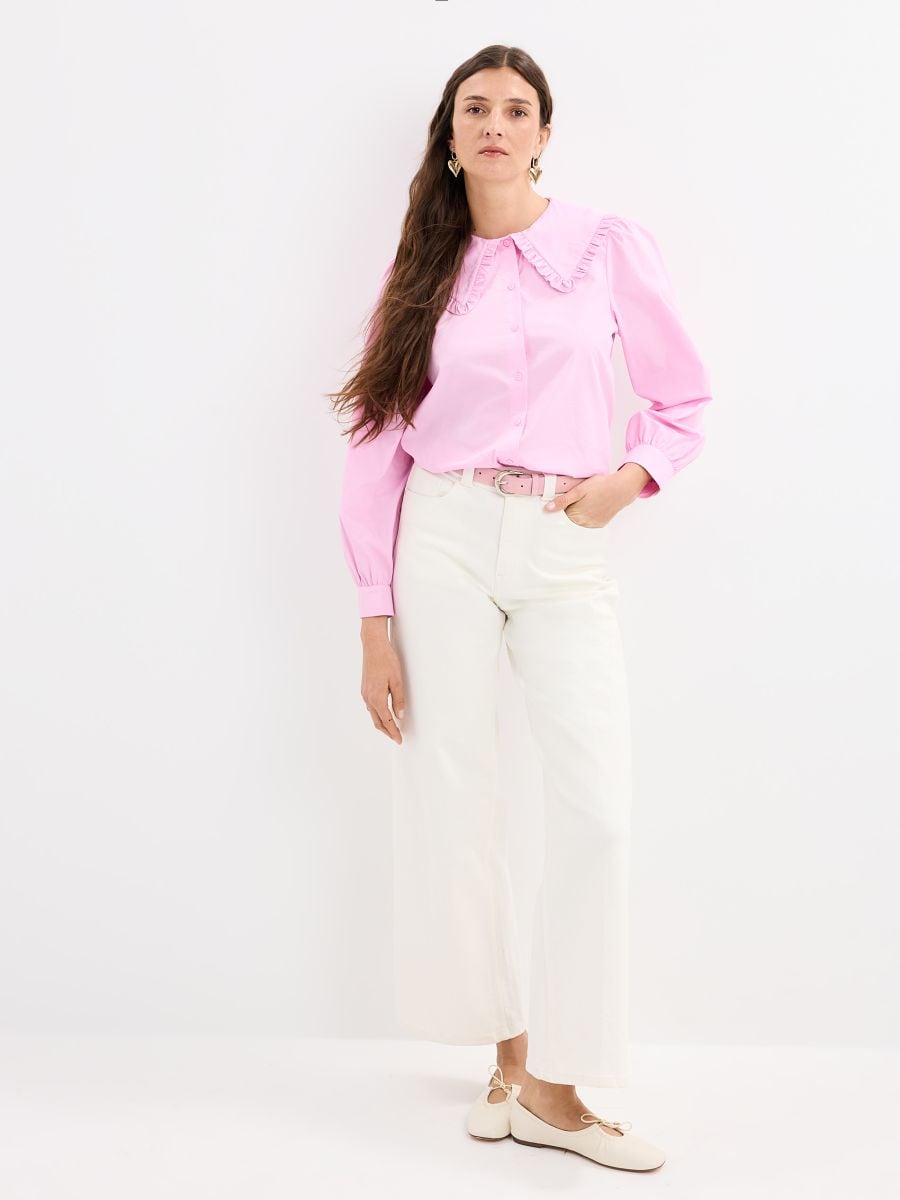Jeansy wide leg z paskiem petite - kremowy - MOHITO