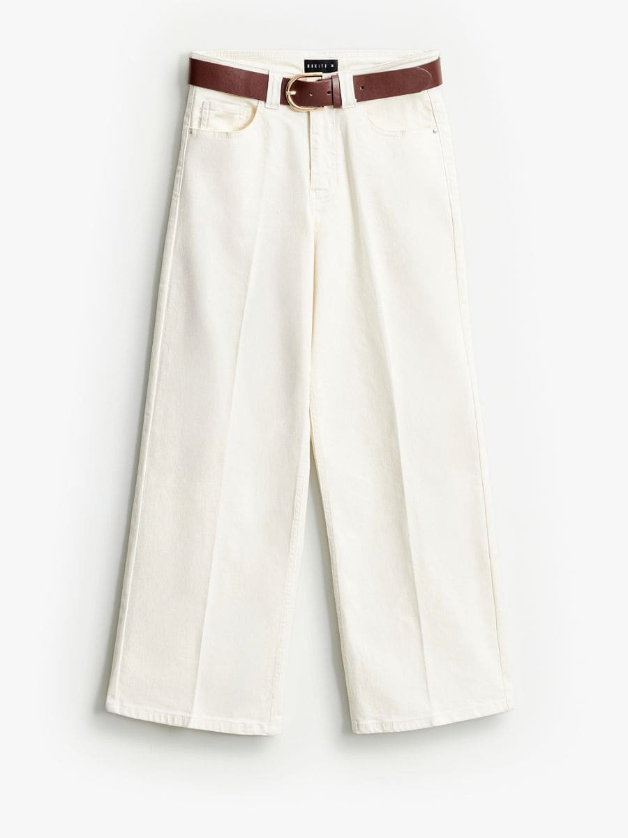 Jeansy wide leg z paskiem petite - kremowy - MOHITO