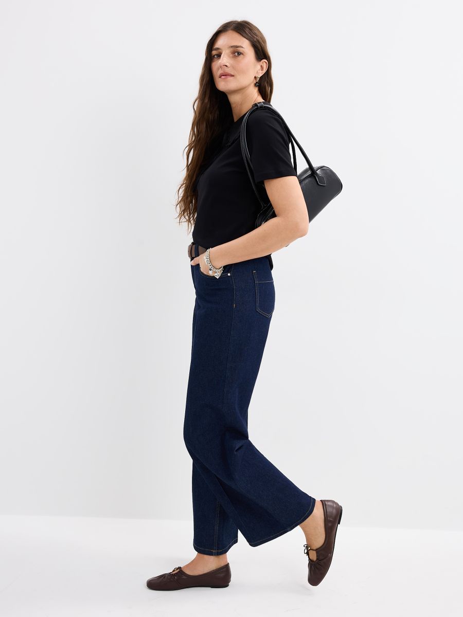 Jeansy wide leg z paskiem petite - granatowy - MOHITO