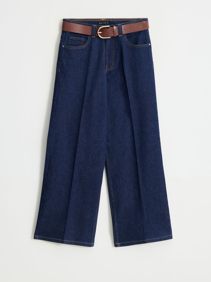 Jeansy wide leg z paskiem petite - granatowy - MOHITO