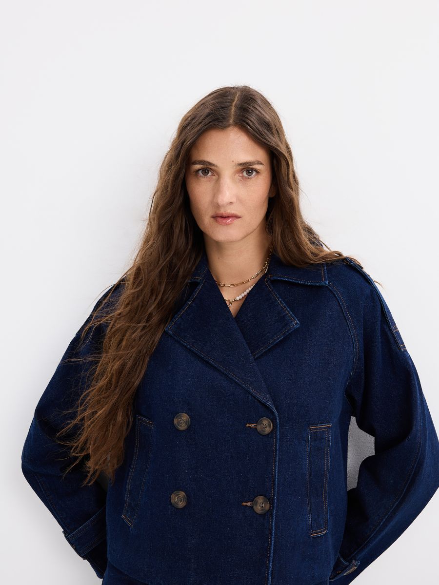 Jeansowa kurtka - granatowy - MOHITO