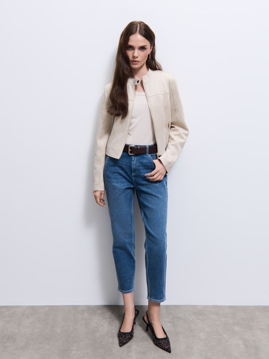 Jeansy mom slim petite - niebieski - MOHITO