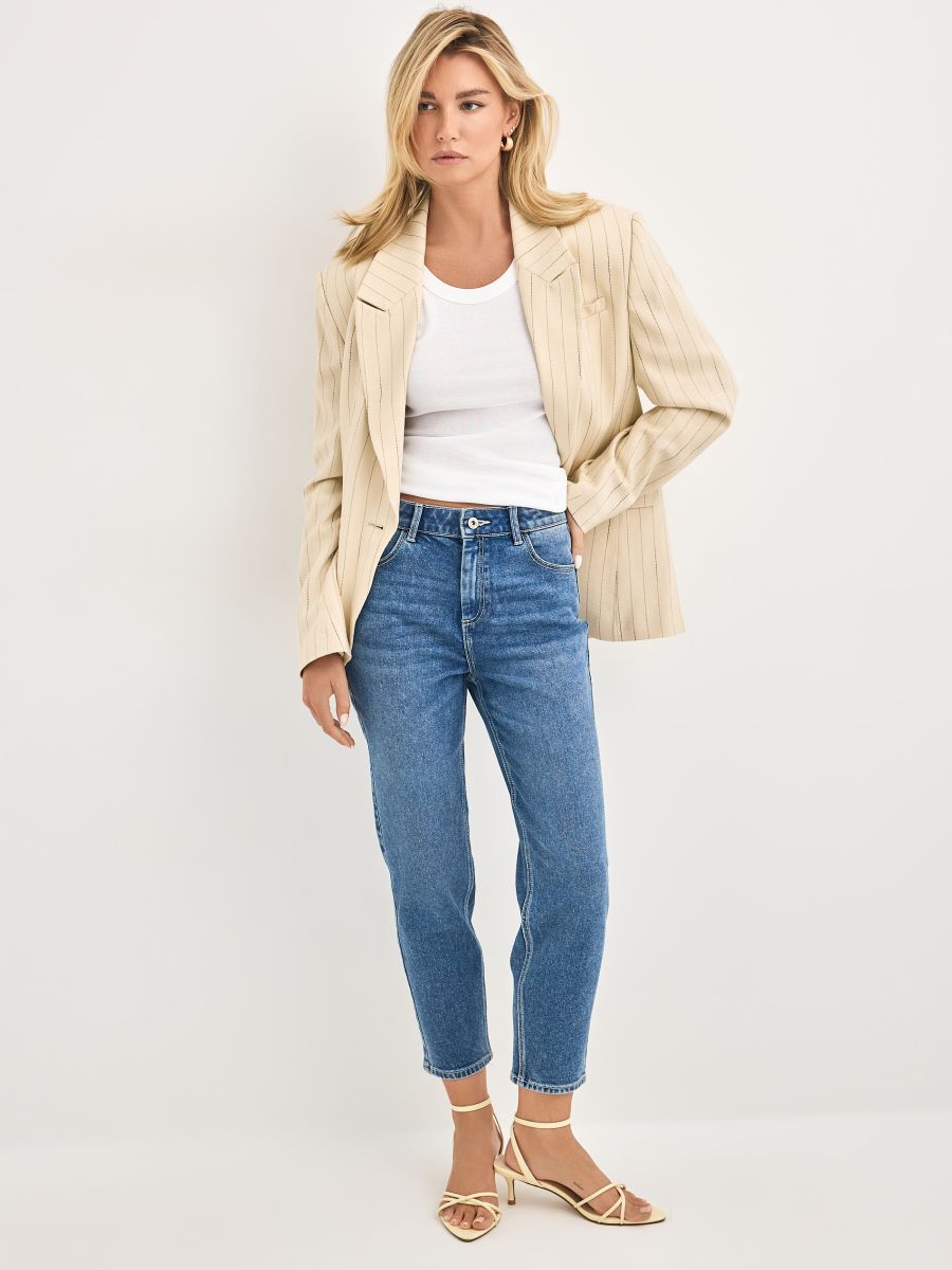 Blugi mom slim - Albastru - MOHITO