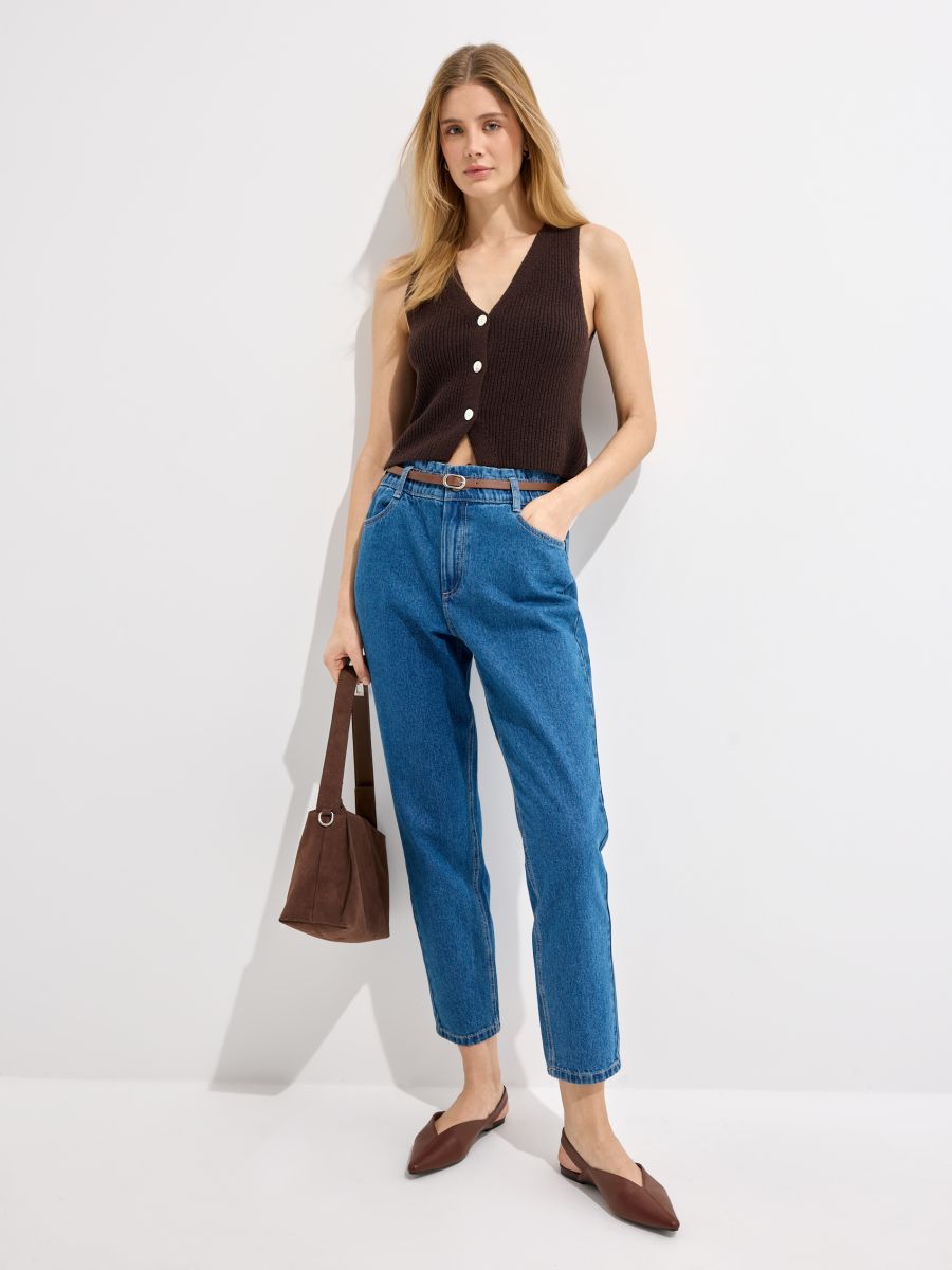 Blugi paperbag - Albastru - MOHITO