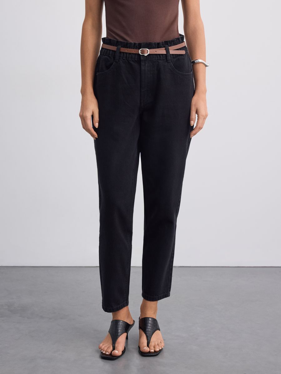 Blugi paperbag - Negru - MOHITO