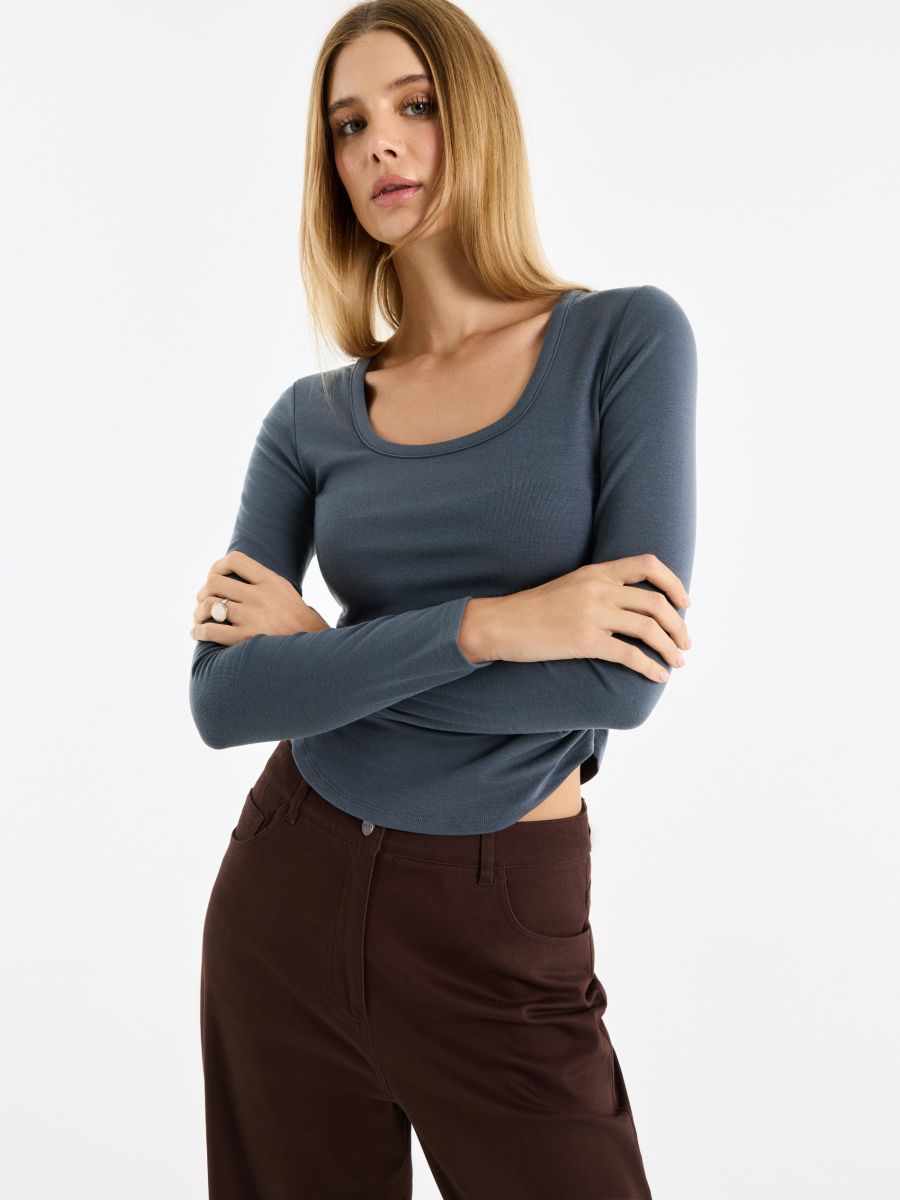 Szara bluzka z lyocellem Szara bluzka z lyocellem - szary - MOHITO