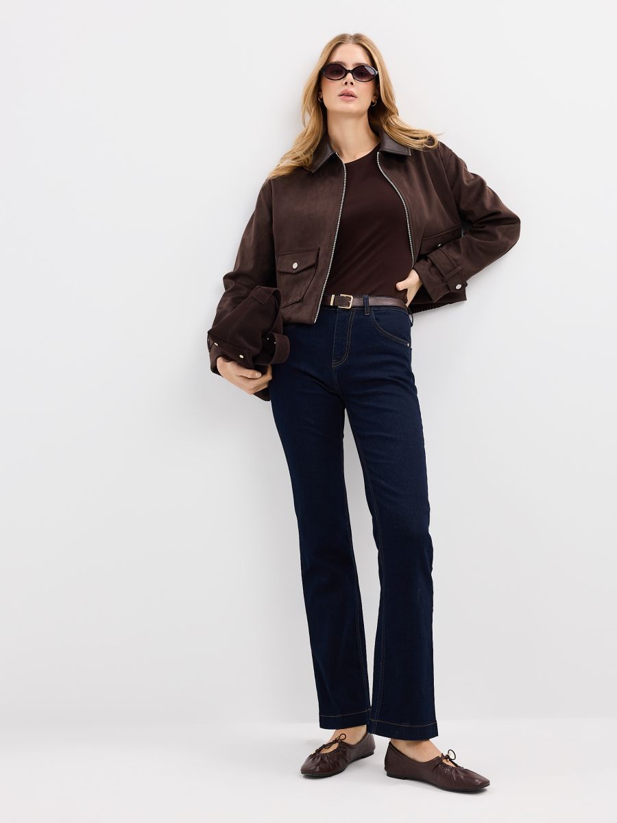 Jeansy bootcut z paskiem - granatowy - MOHITO