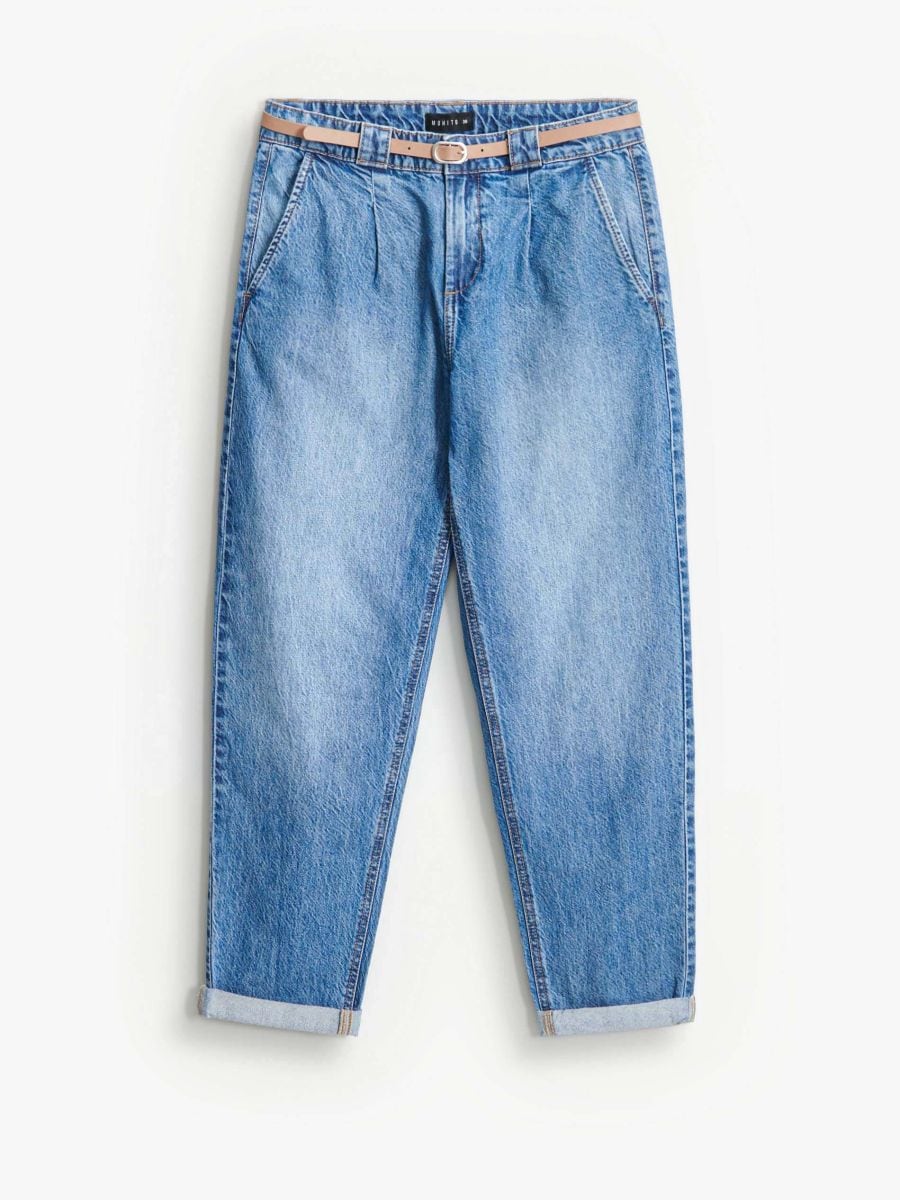 Jeansy chino slim z paskiem - niebieski - MOHITO