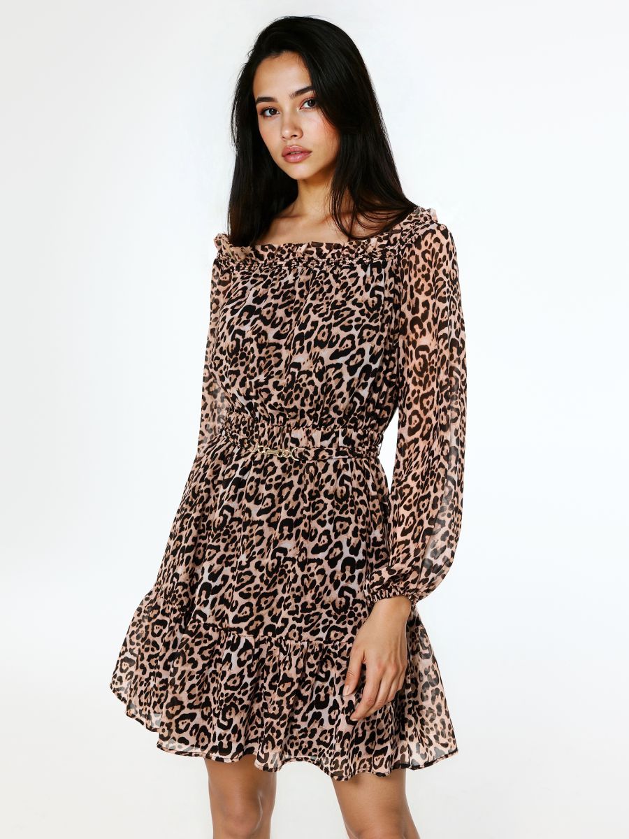 Sukienka mini w panterkę - beżowy - MOHITO
