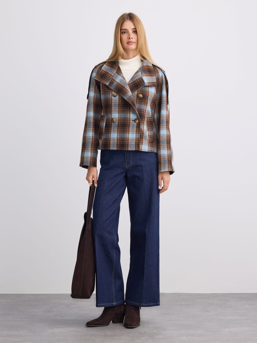 Jeansy wide leg z paskiem Jeansy wide leg z paskiem - granatowy - MOHITO