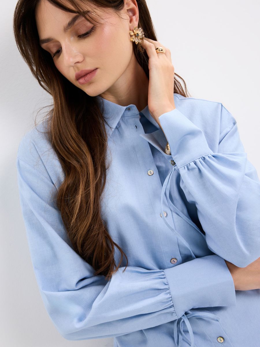 Koszula z lnu i wiskozy - błękitny - MOHITO