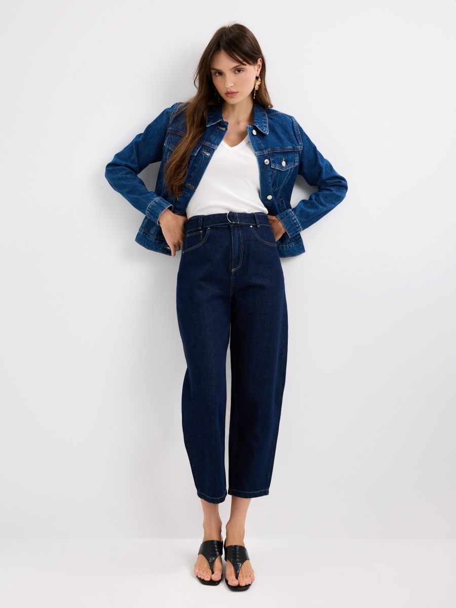 Jeansy balloon z paskiem Jeansy balloon z paskiem - granatowy - MOHITO