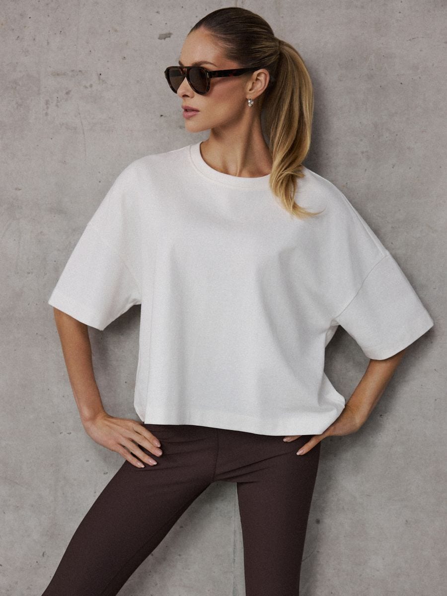 T-shirt oversize - kremowy - MOHITO