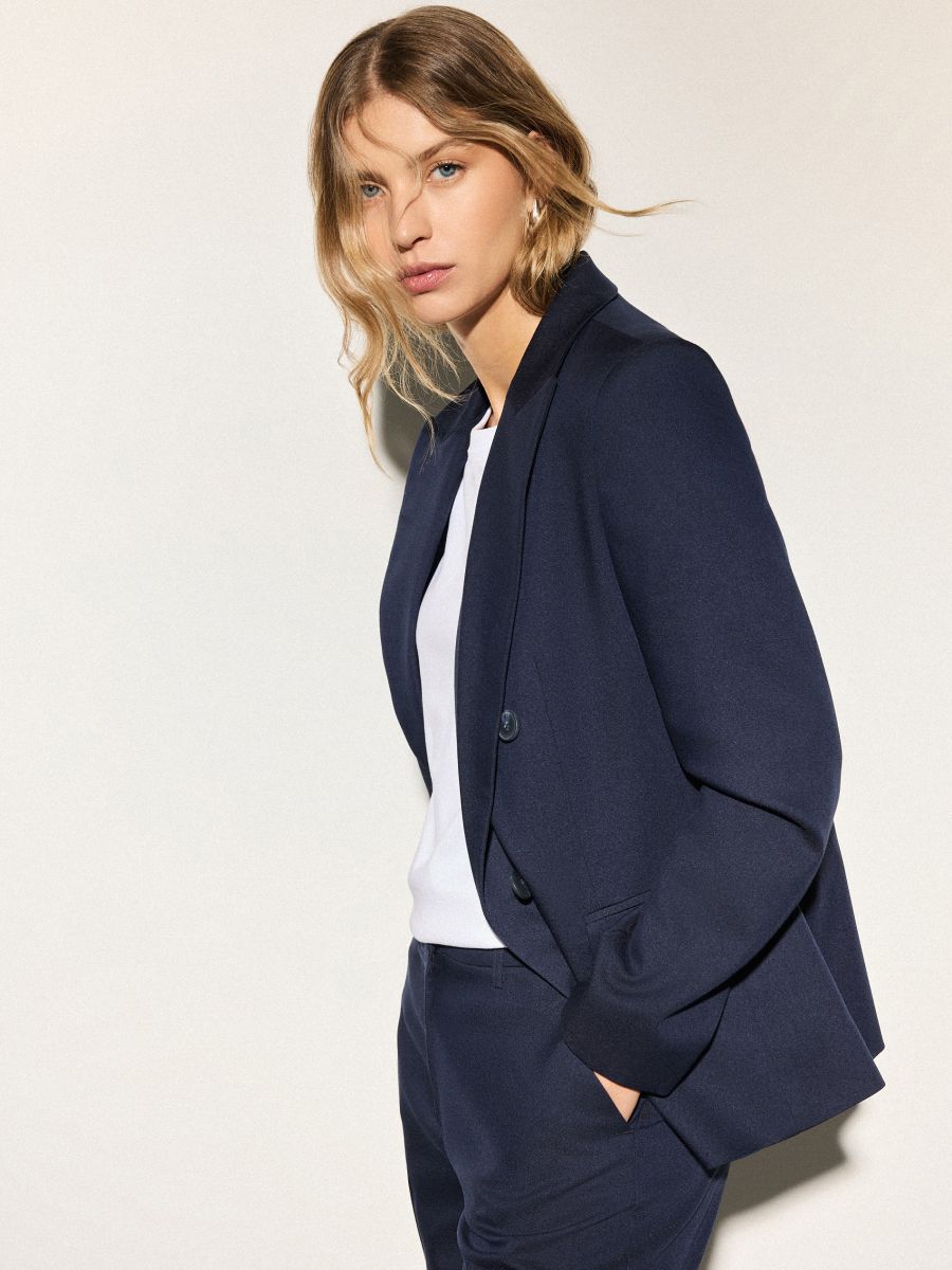 Dwurzędowa granatowa marynarka - granatowy - MOHITO