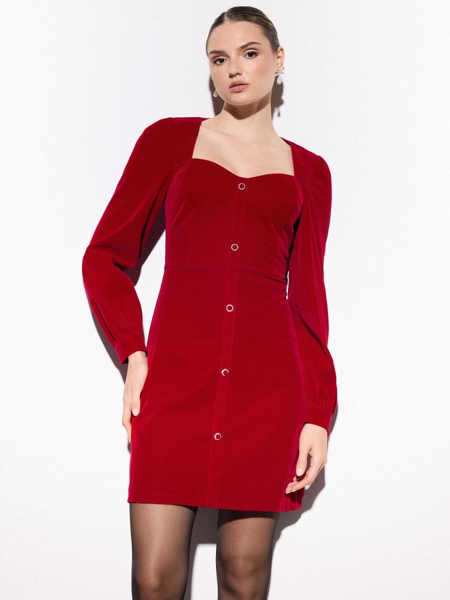 Welurowa sukienka mini - czerwony - MOHITO