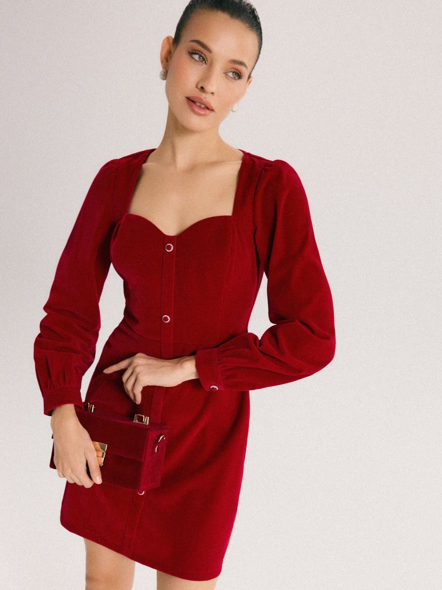 Welurowa sukienka mini - czerwony - MOHITO