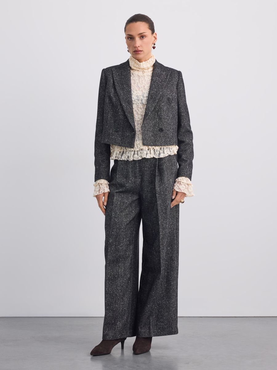 Spodnie wide leg - czarny - MOHITO