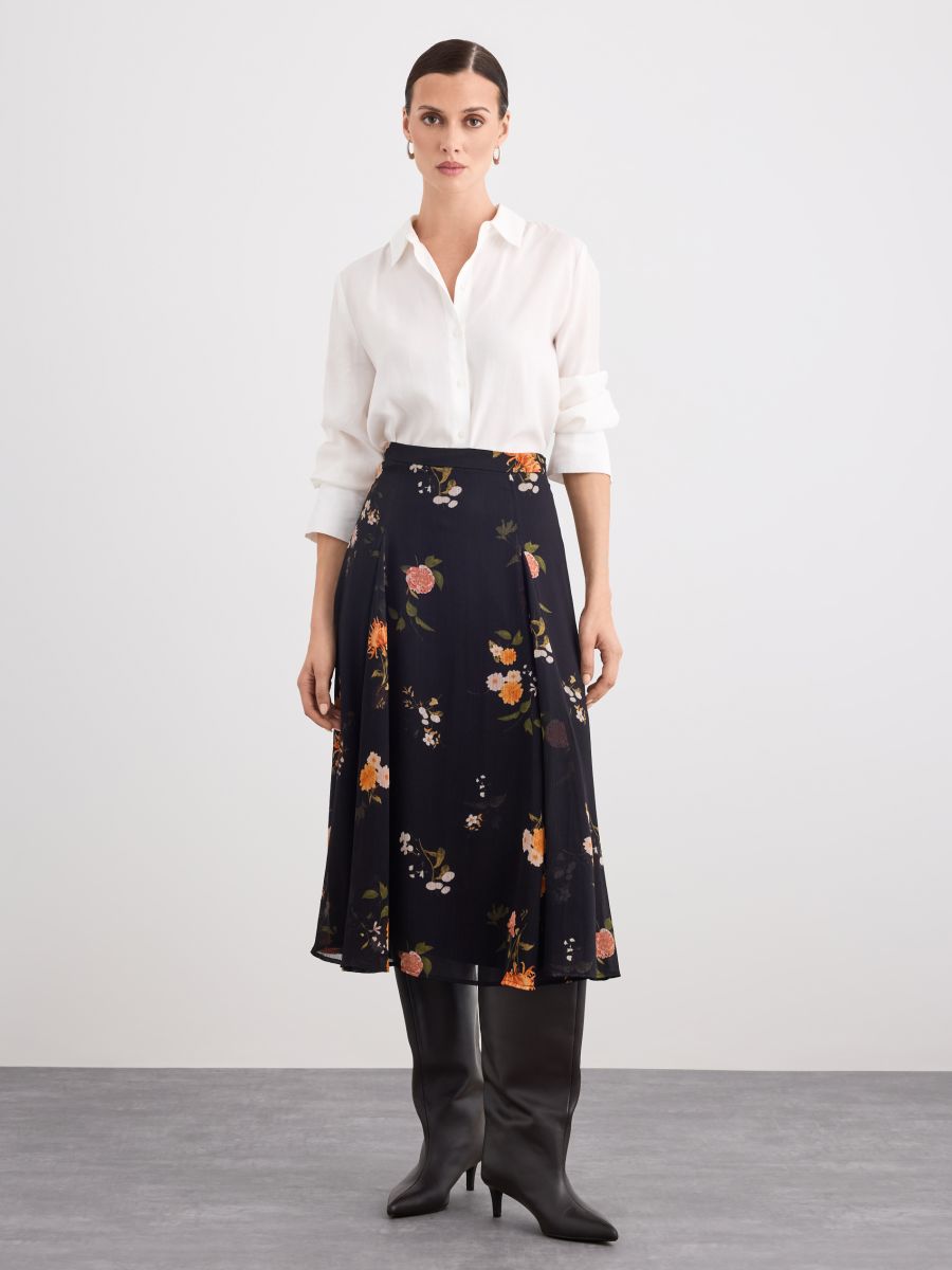 Fustă midi cu imprimeu floral - Negru - MOHITO