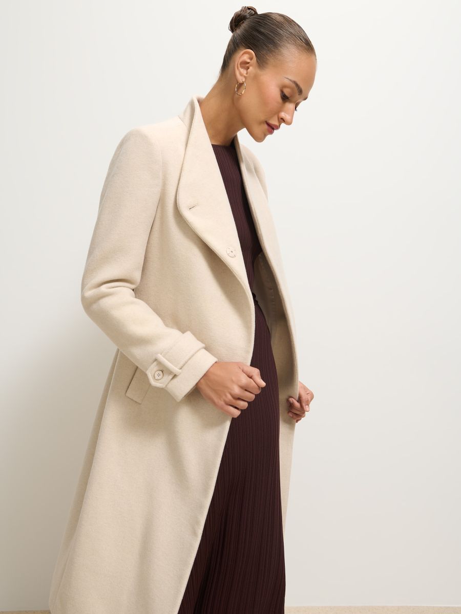 Płaszcz z wełną - kremowy - MOHITO