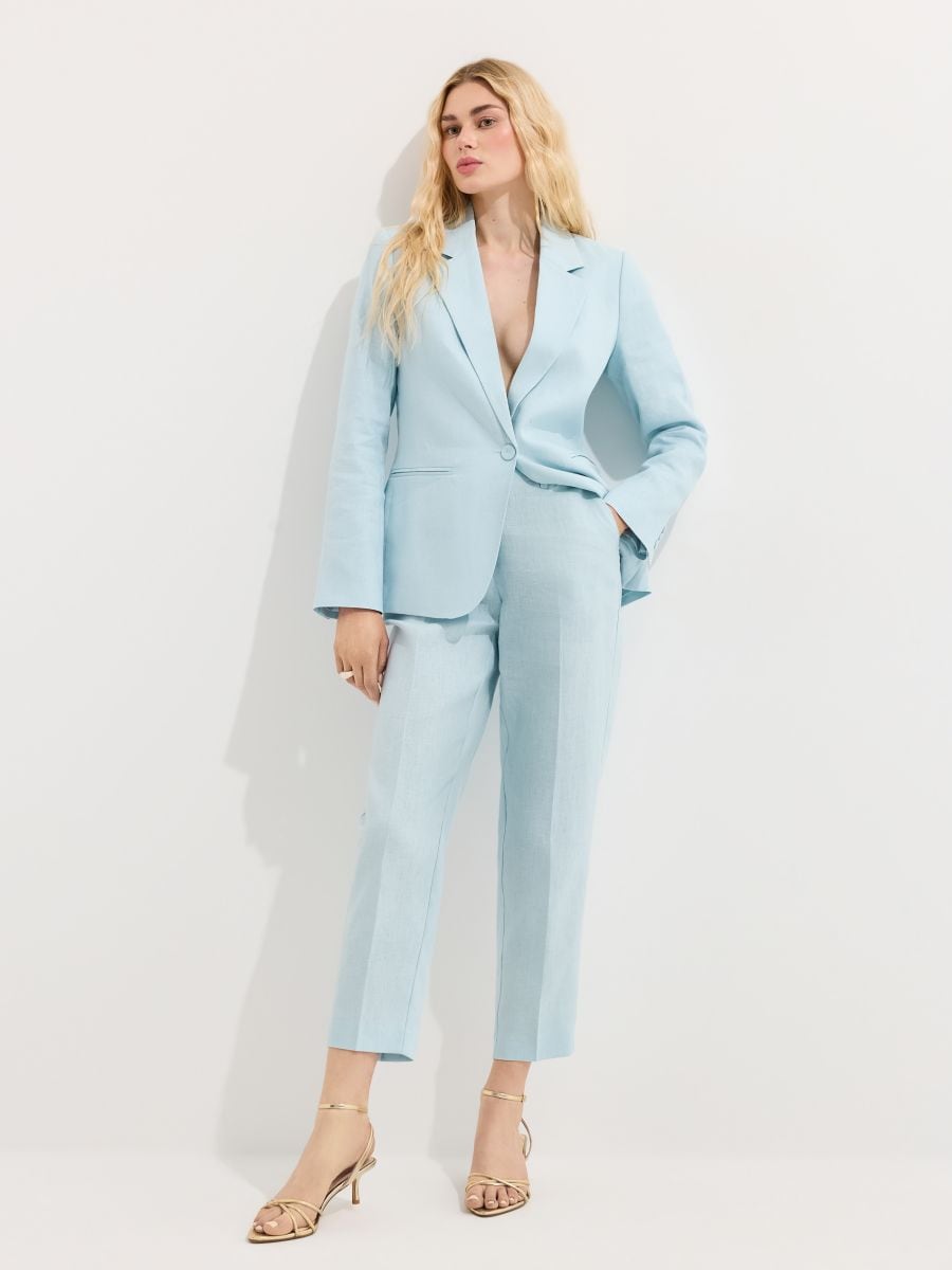 Lniane spodnie cygaretki - błękitny - MOHITO