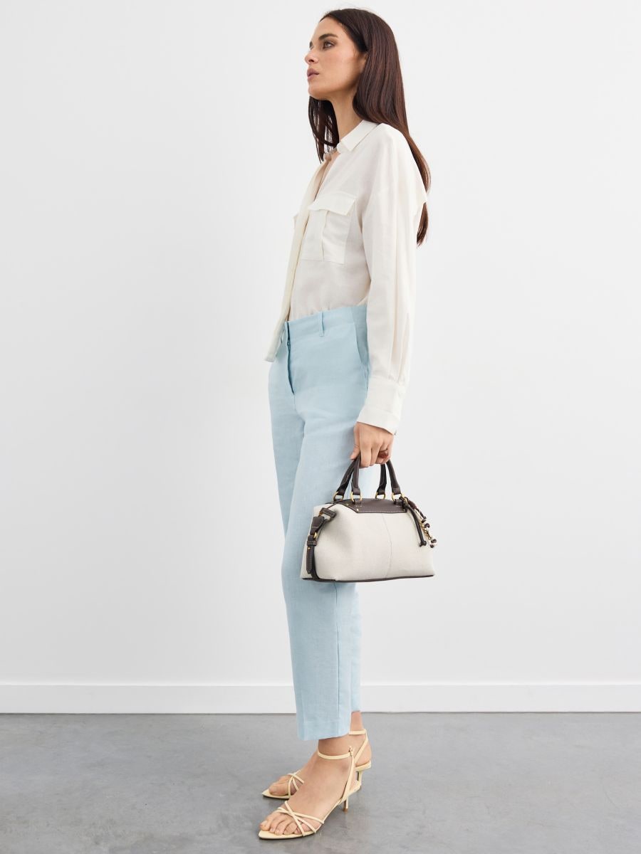 Lniane spodnie cygaretki - błękitny - MOHITO