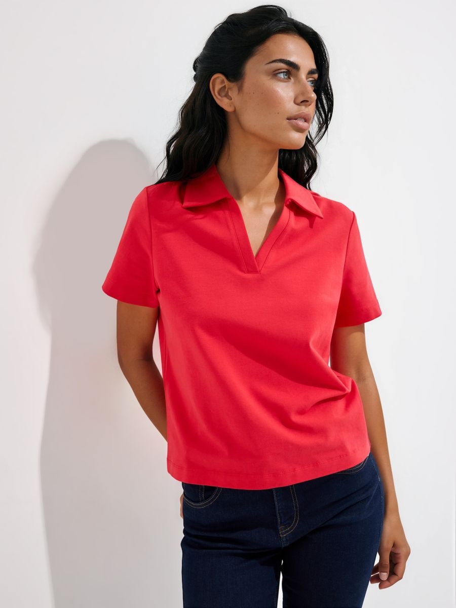 T-shirt z kołnierzem polo - czerwony - MOHITO