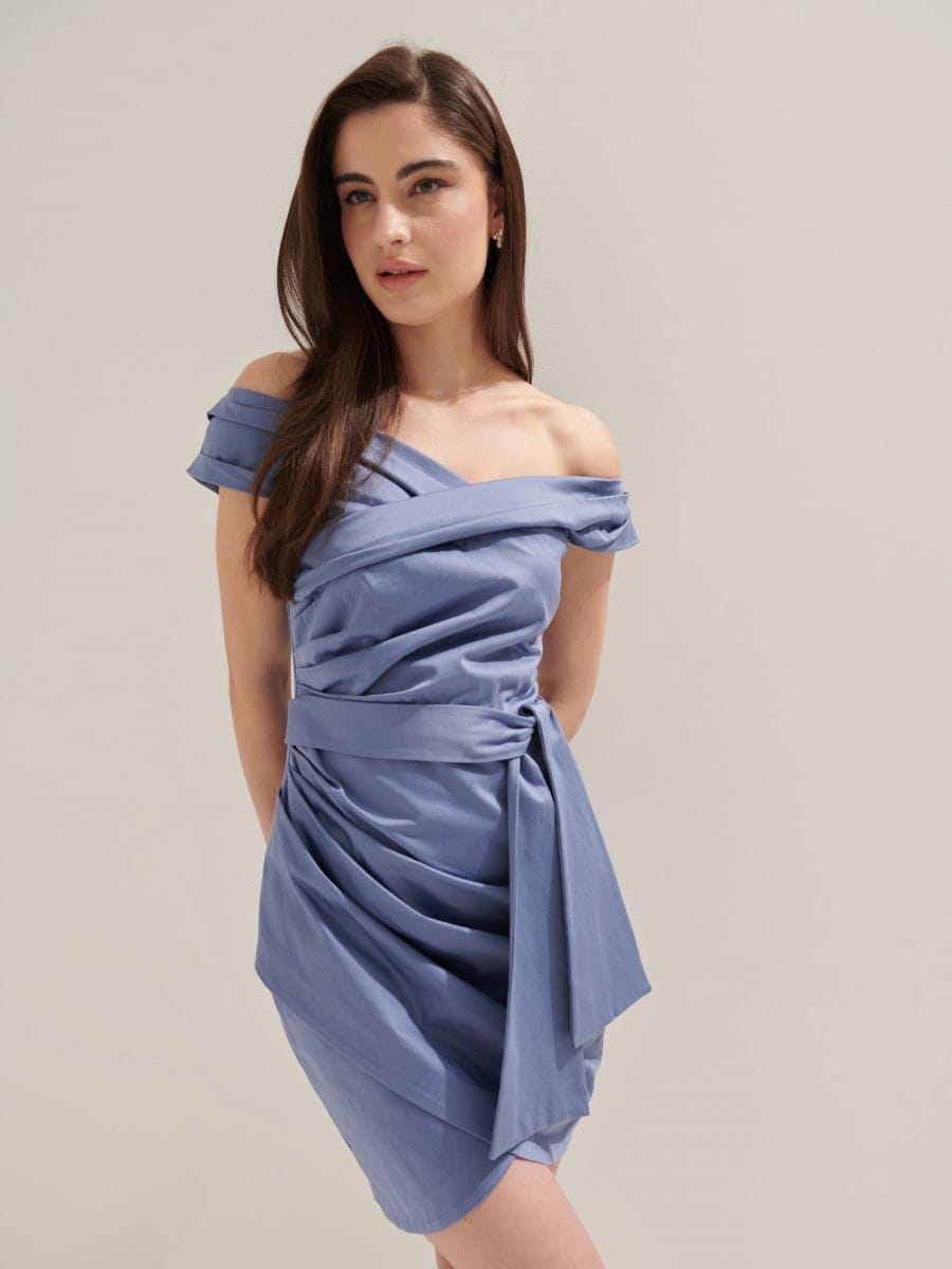 Bawełniana sukienka mini - błękitny - MOHITO