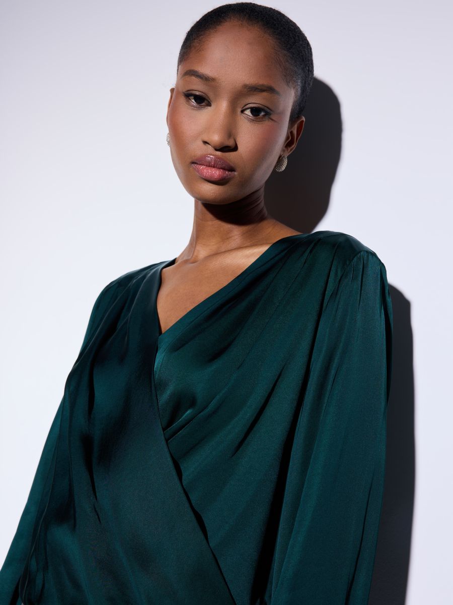 Kopertowa butelkowa bluzka - ciemny zielony - MOHITO