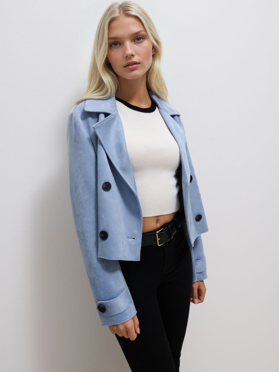 Krótki trencz - błękitny - MOHITO