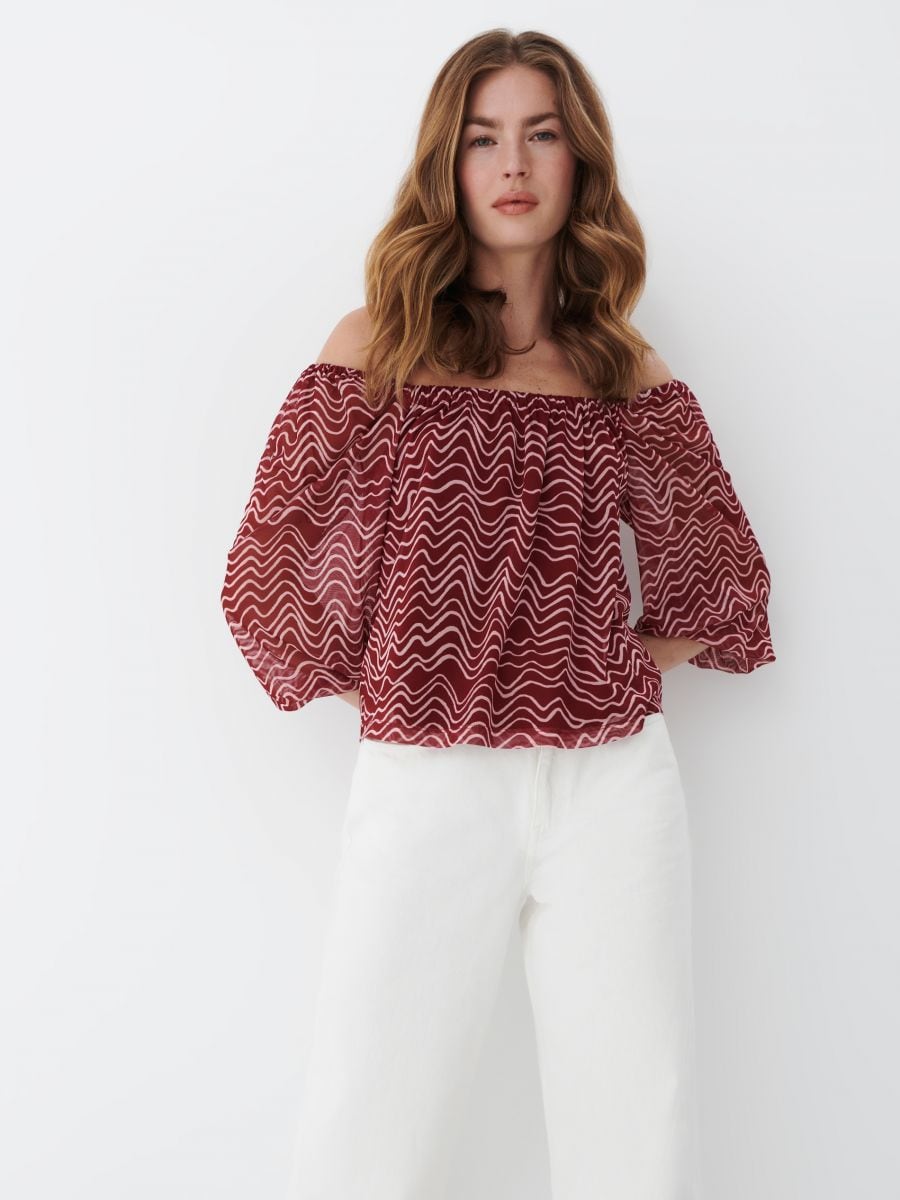 Rabatt 67 % Rot/Schwarz XS DAMEN Hemden & T-Shirts Bluse Print Zara Bluse 