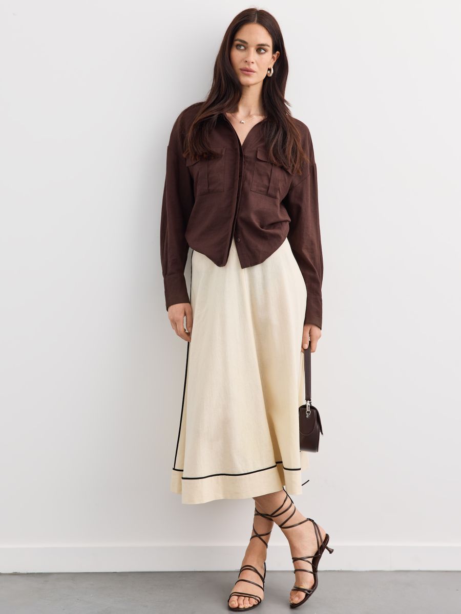 Spódnica midi z kontrastowymi lamówkami - kremowy - MOHITO