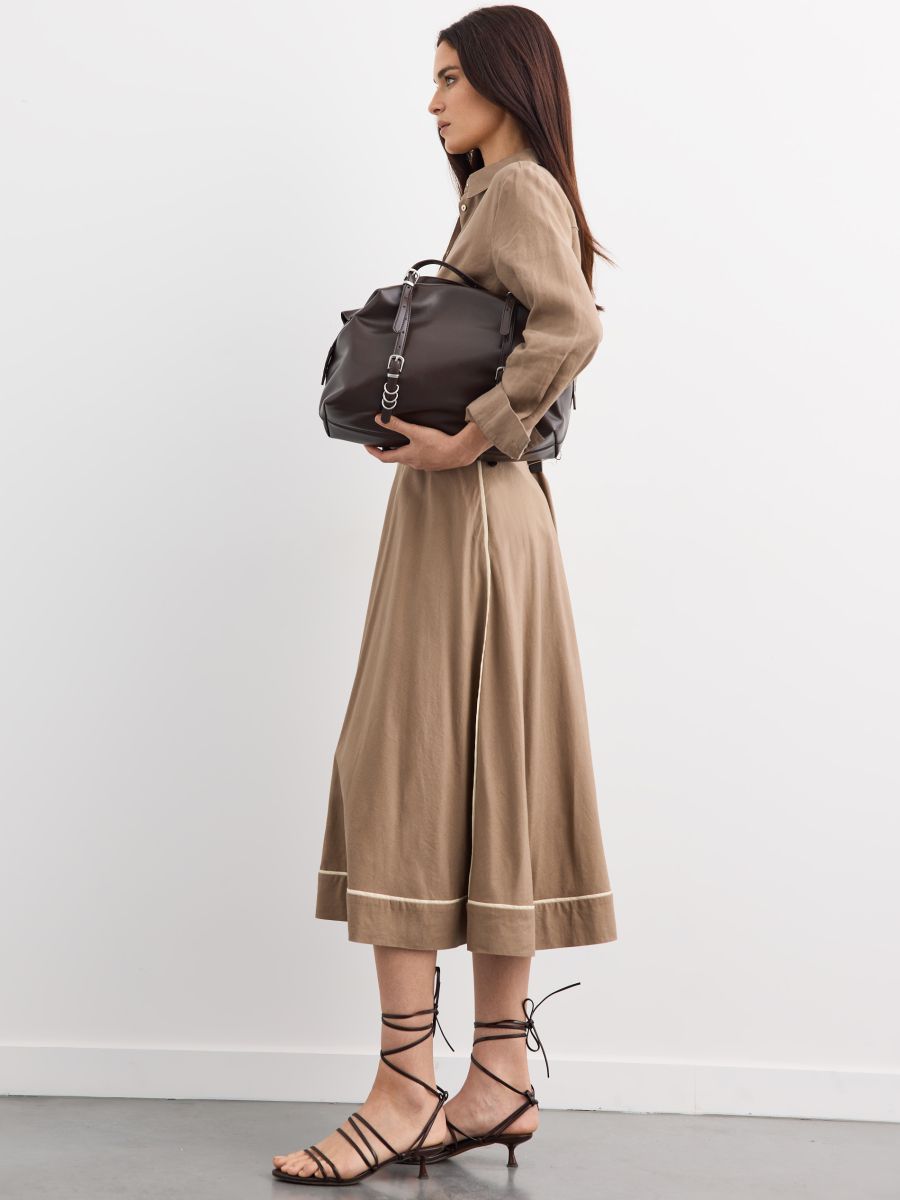 Spódnica midi z kontrastowymi lamówkami - brązowy - MOHITO