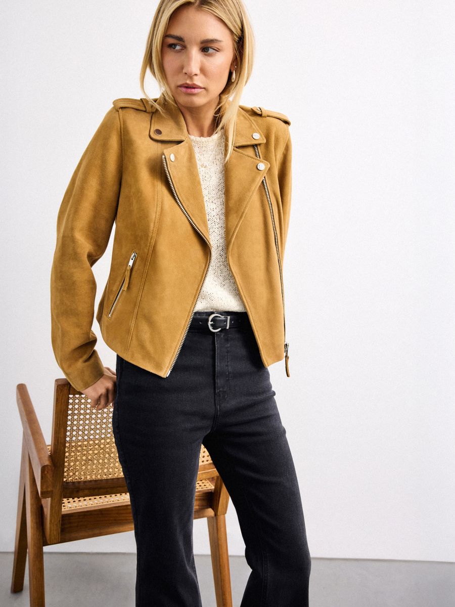 Zamszowa ramoneska - brązowy - MOHITO