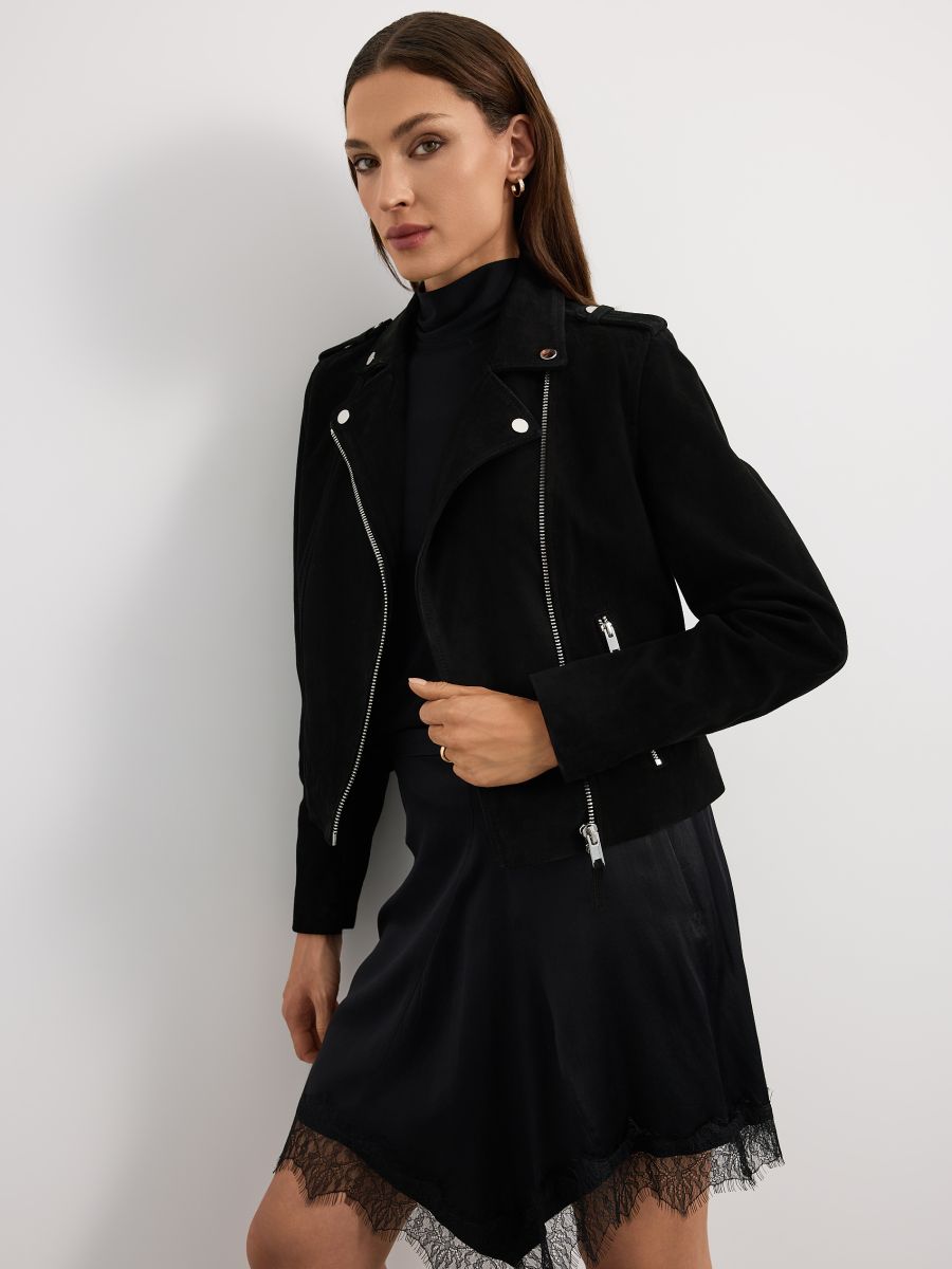 Skórzana ramoneska - czarny - MOHITO