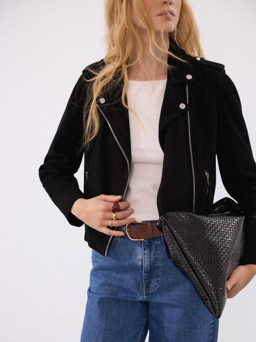 Skórzana ramoneska - czarny - MOHITO