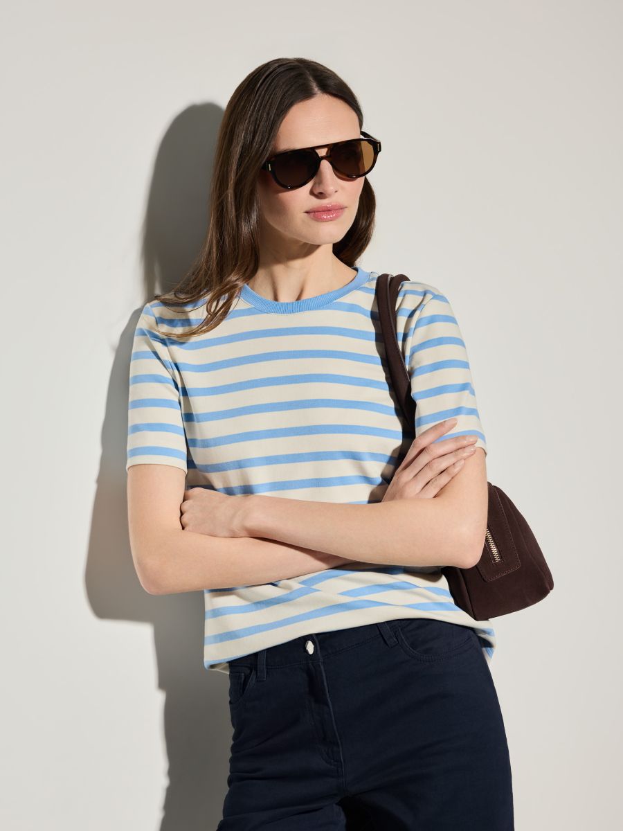 Bawełniany t-shirt w paski - błękitny - MOHITO