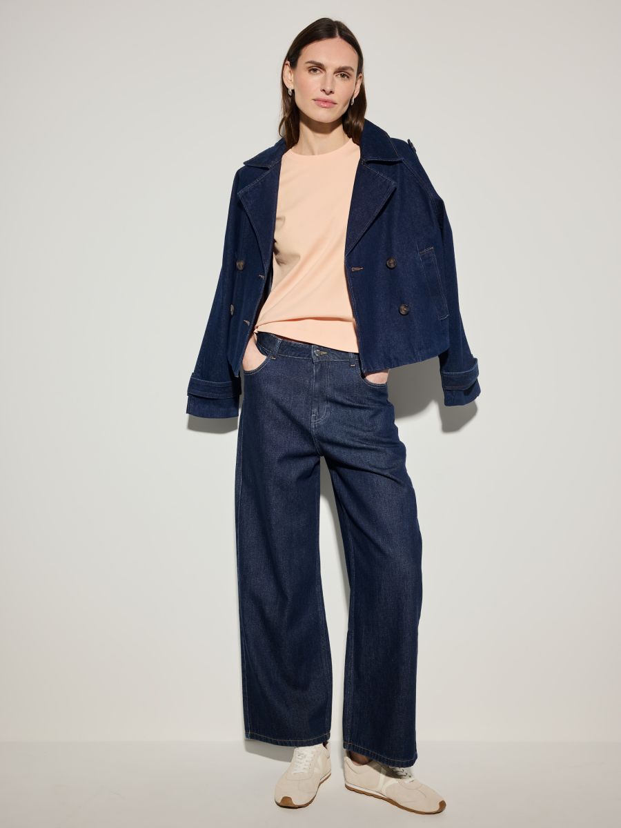 Różowy t-shirt z merceryzowanej bawełny - brzoskwiniowy - MOHITO