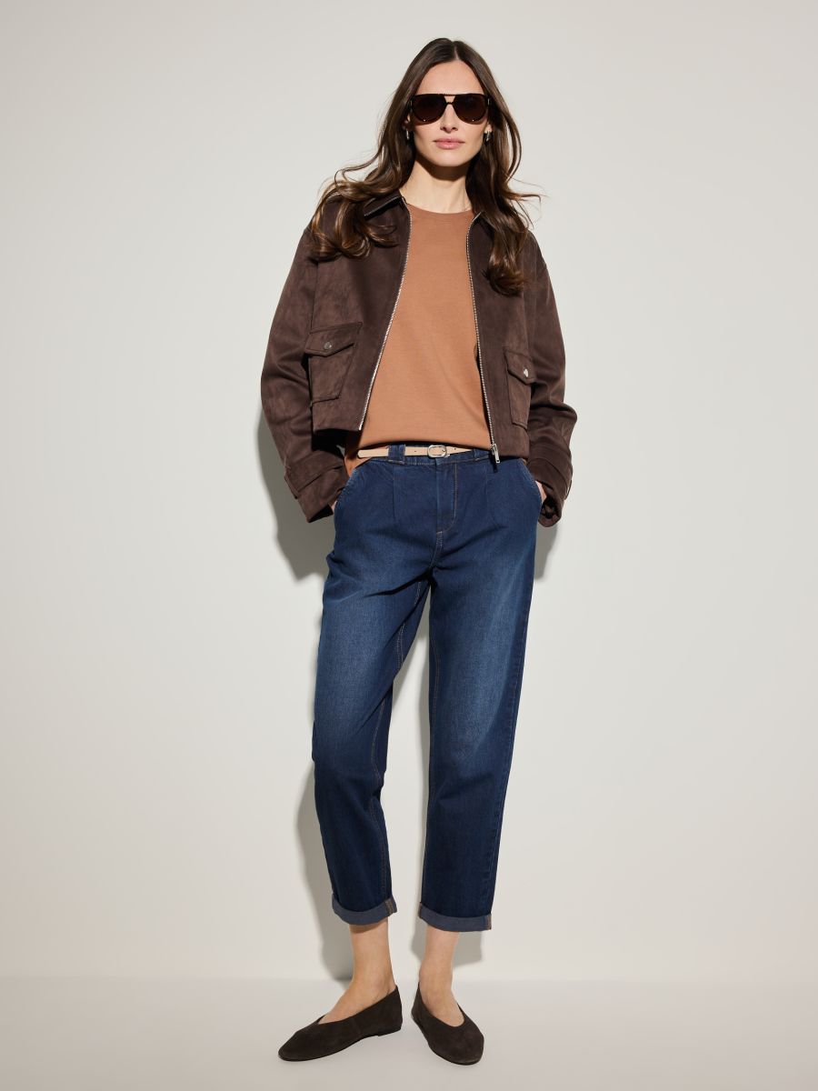 T-shirt z merceryzowanej bawełny - brązowy - MOHITO