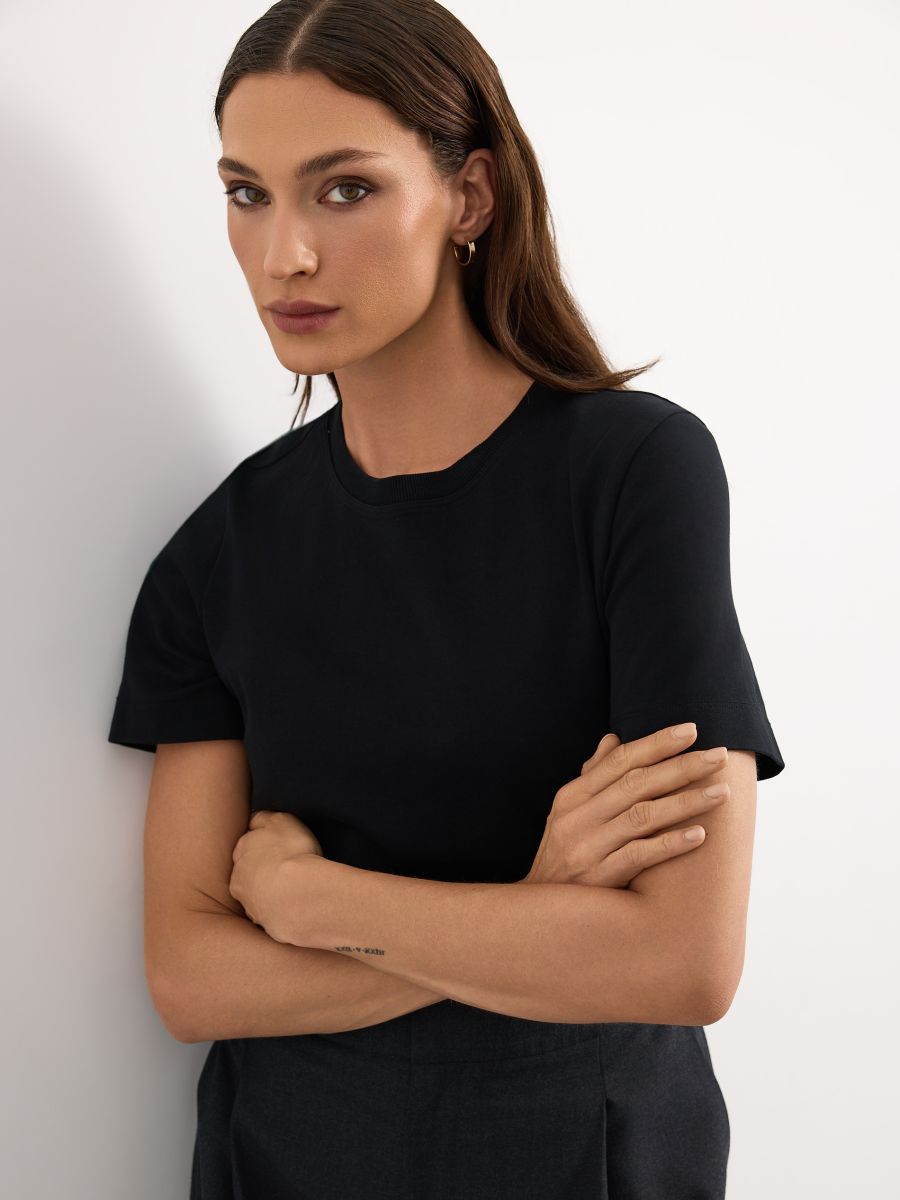 Bawełniany t-shirt - czarny - MOHITO