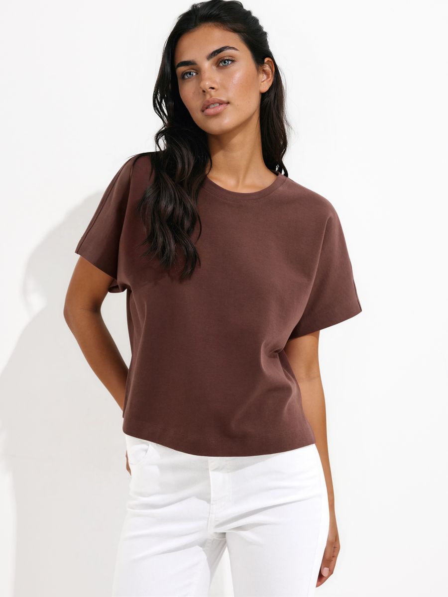 Bawełniany t-shirt - brązowy - MOHITO