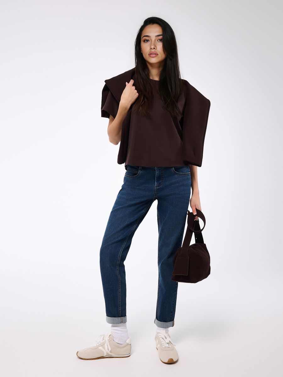 Czekoladowy t-shirt z merceryzowanej bawełny Czekoladowy t-shirt z merceryzowanej bawełny - ciemnobrązowy - MOHITO