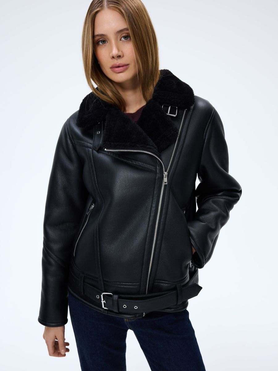 Kurtka z futerkiem - czarny - MOHITO