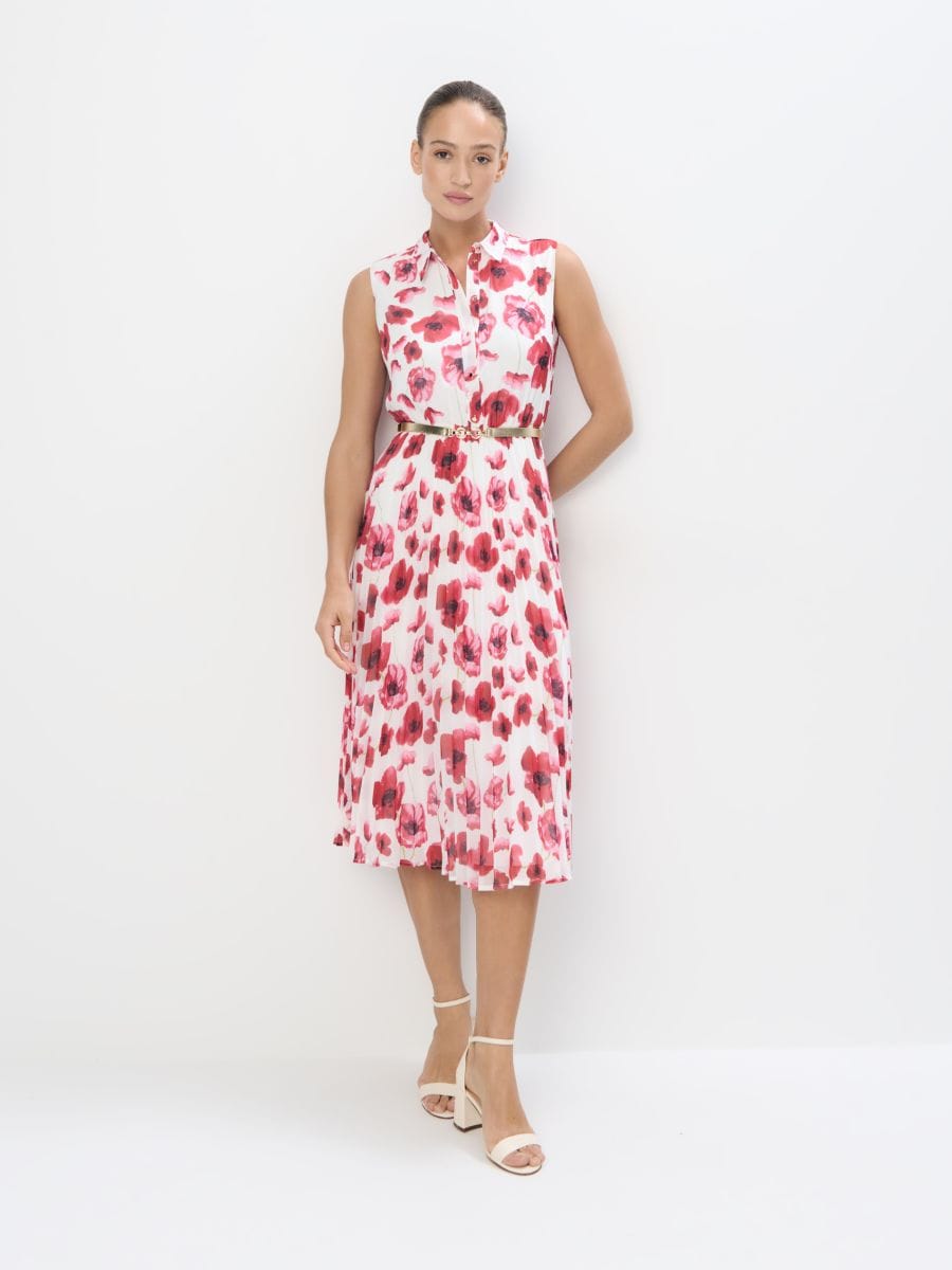 Koszulowa sukienka midi w kwiaty Koszulowa sukienka midi w kwiaty - wielobarwny - MOHITO