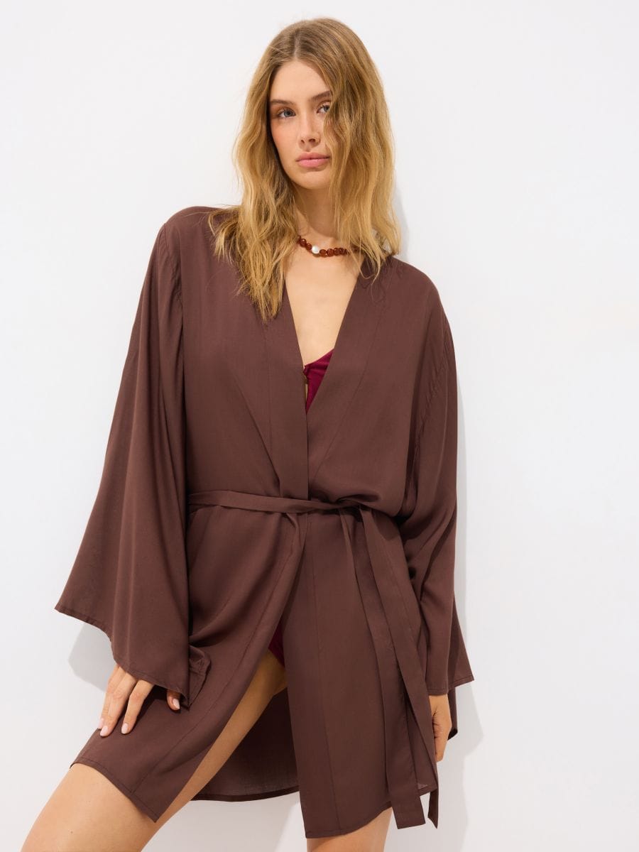 Ponczo z modalu - ciemnobrązowy - MOHITO