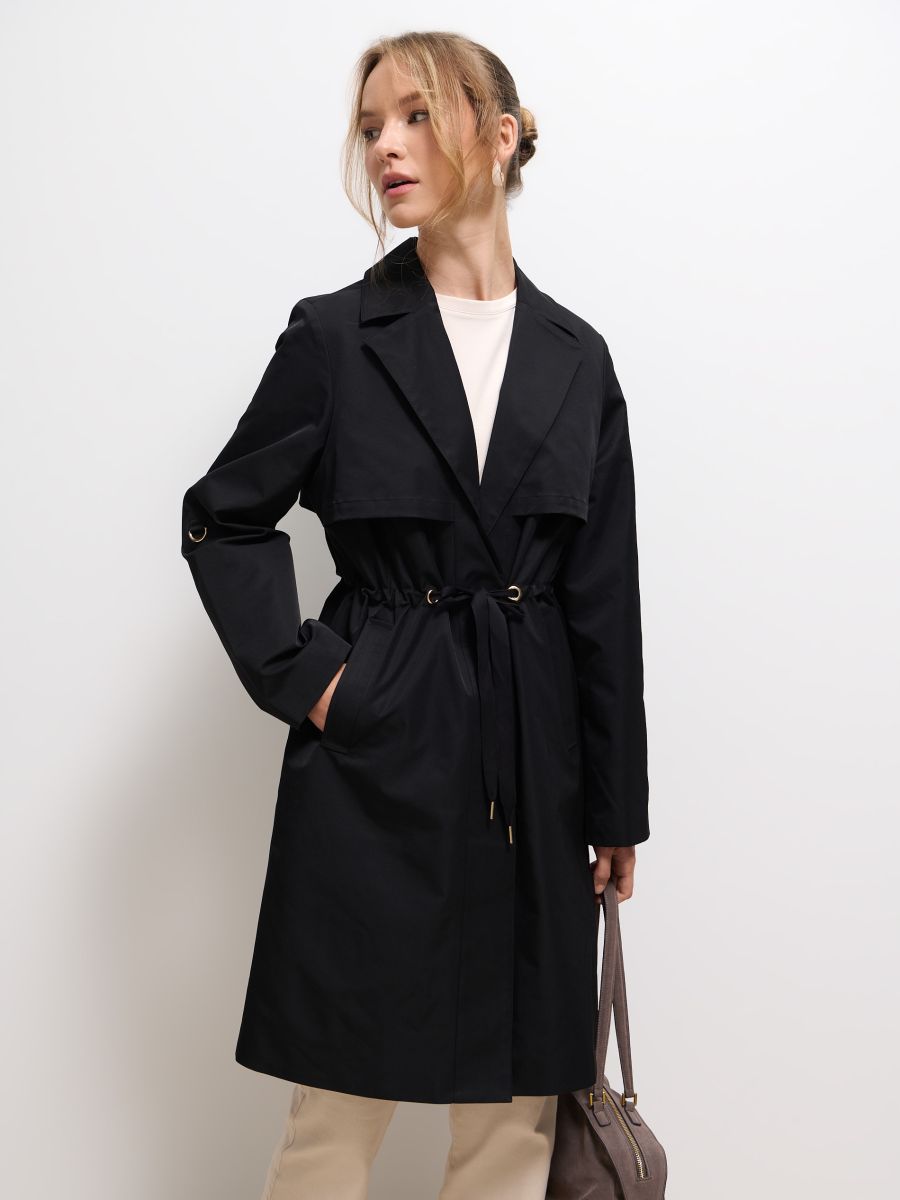 Płaszcz z wiązaniem - czarny - MOHITO