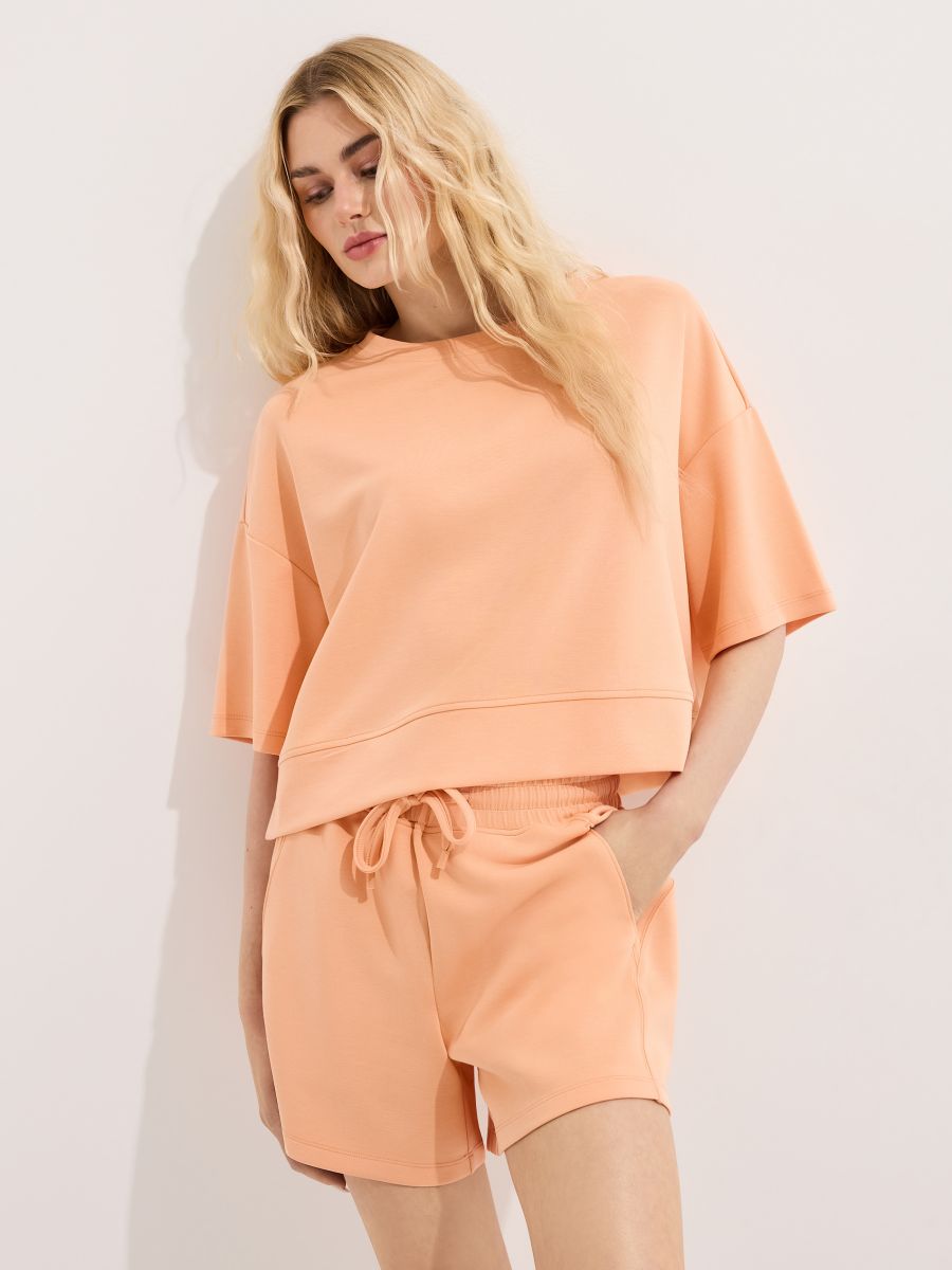 T-shirt boxy z modalem - brzoskwiniowy - MOHITO